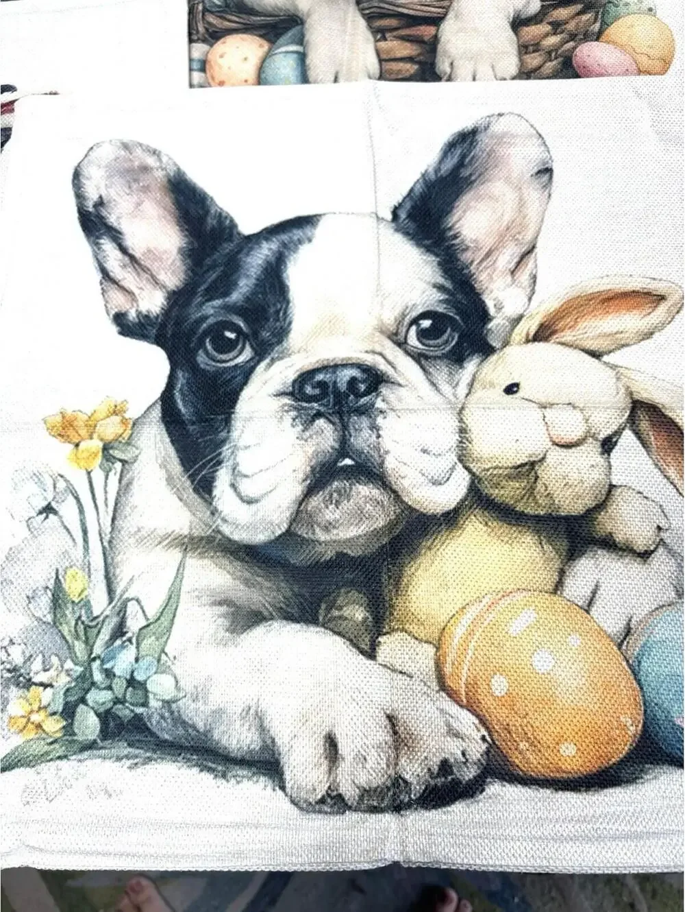 4pc Easter French Bulldog Cushion Covers Pillow Cases Spring Puppy Decor NWOT
